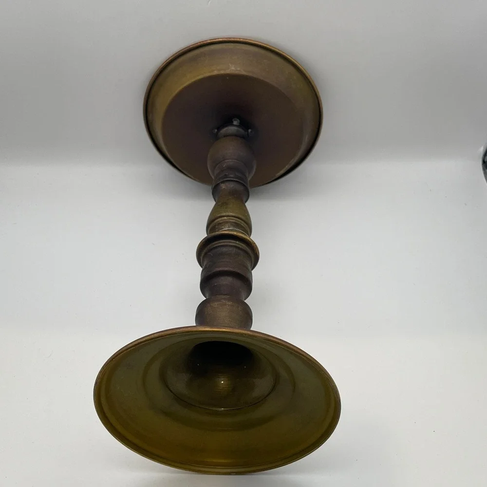 Vintage 12 Inch Antique Brass Pillar Candle Holder Tall Pedestal Stand Baluster